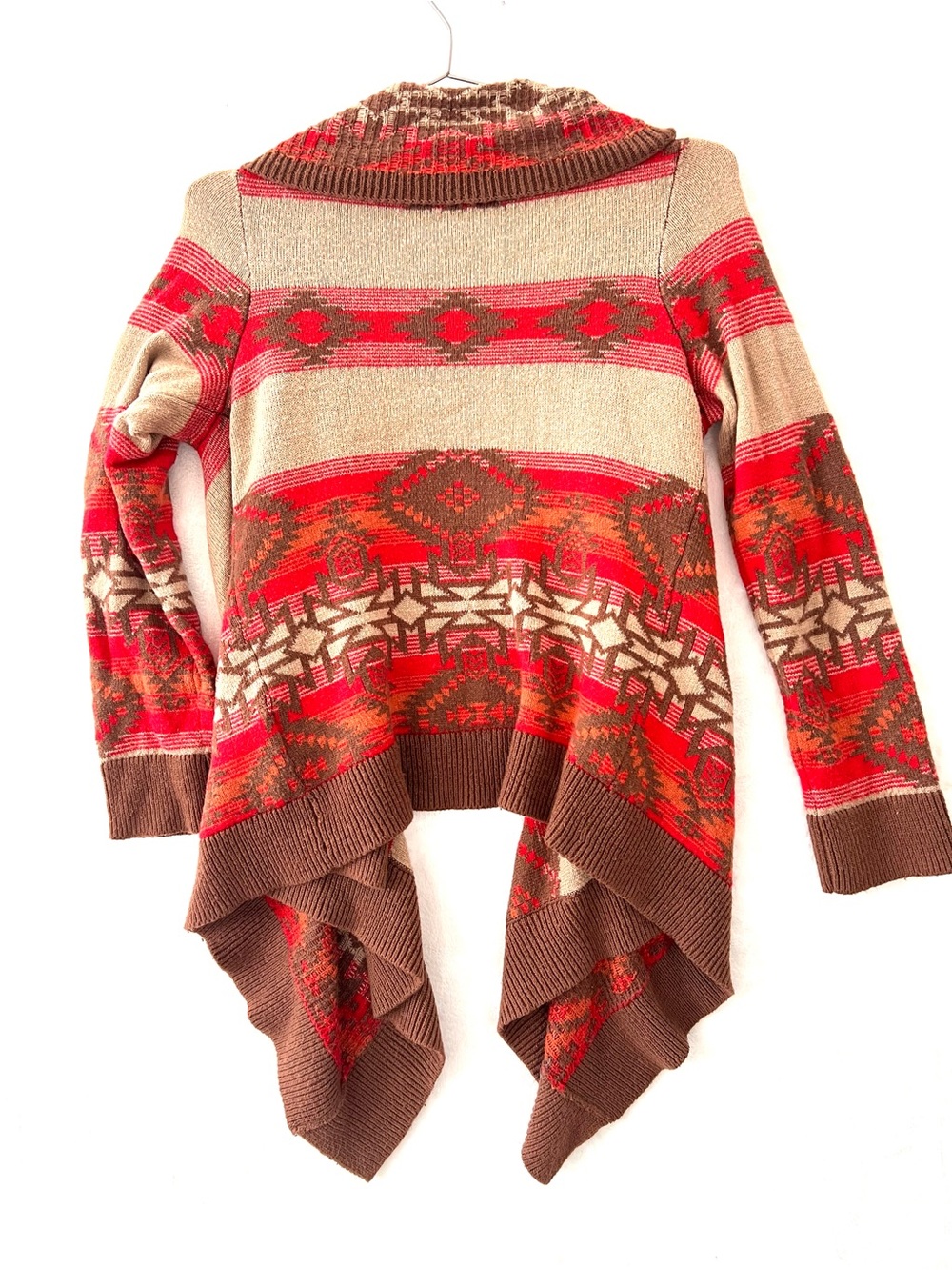 H&M | Aztec Open-Front Draped Cardigan Sweater - Red & Brown | size S - Picture 4 of 4